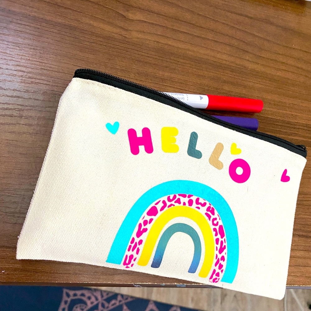 “HELLO” rainbow 🌈 pencil/ makeup / accessory handbag. Handmade, simple